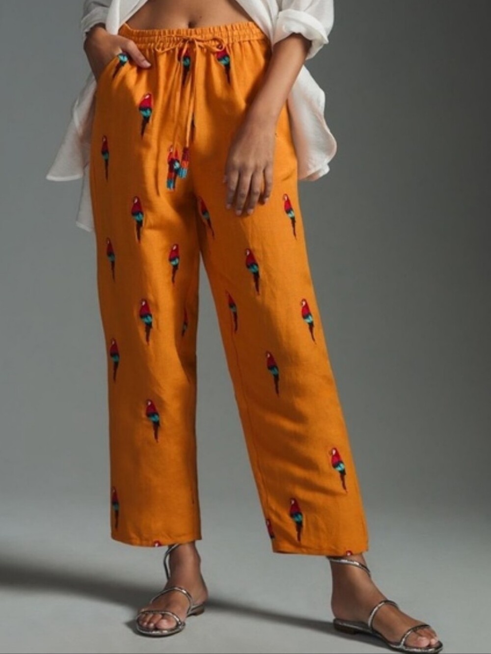 Farm Rio Linen Blend Parrot Beach Pants Small